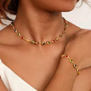 Conjunto Colar e Pulseira de Corações coloridos